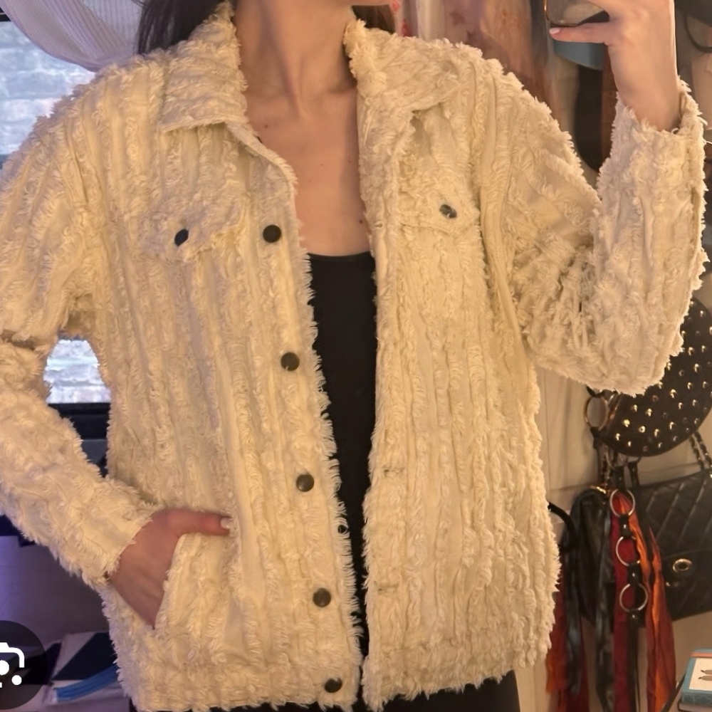 Pilcro White Textured Teddy Jacket